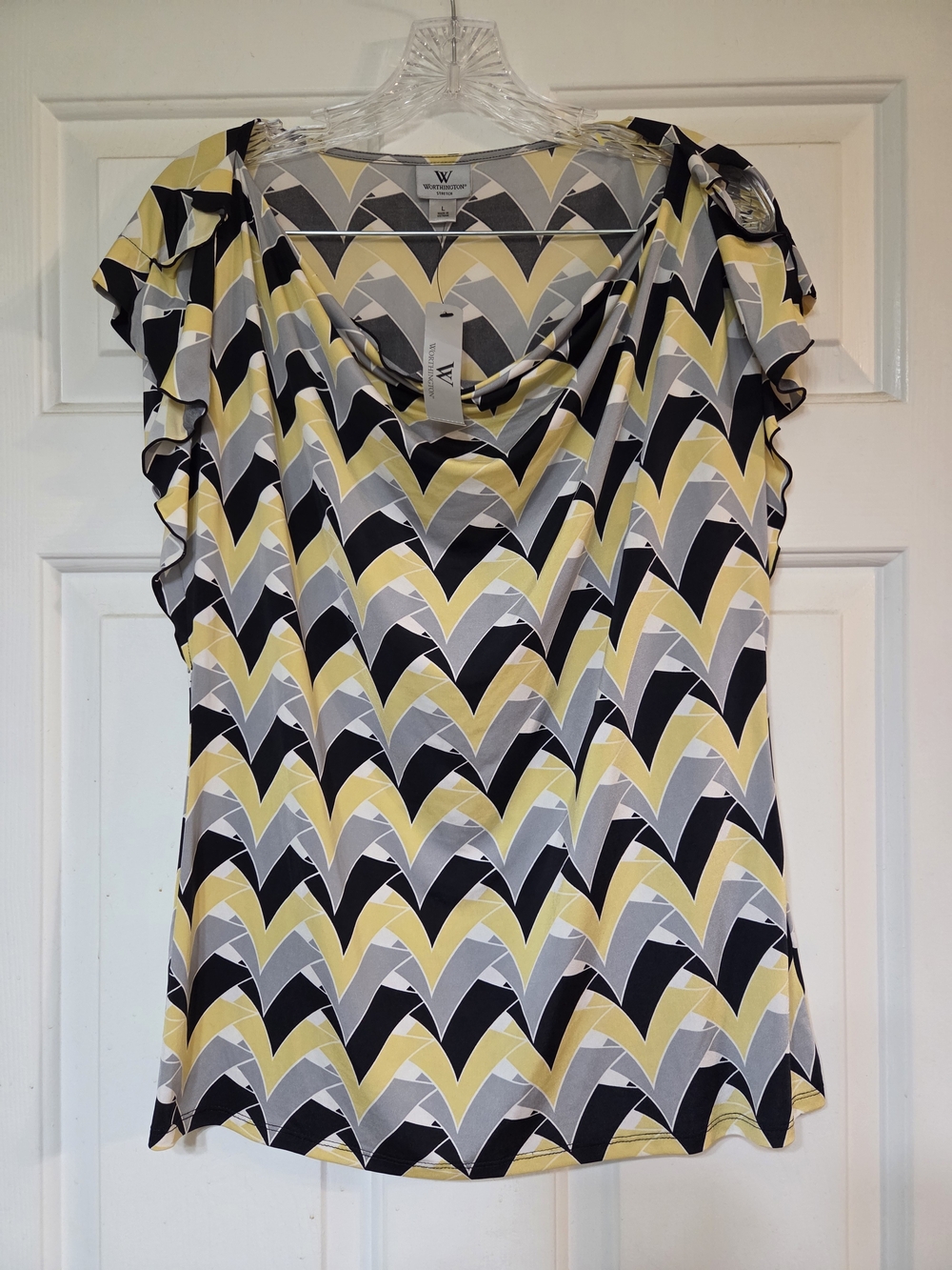 W by Worth Yellow Chevron Print Cowl Neck Women’s Top